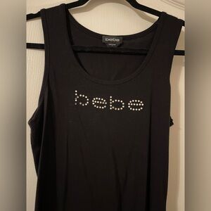 Bebe Black Tank Top with Embellished Logo